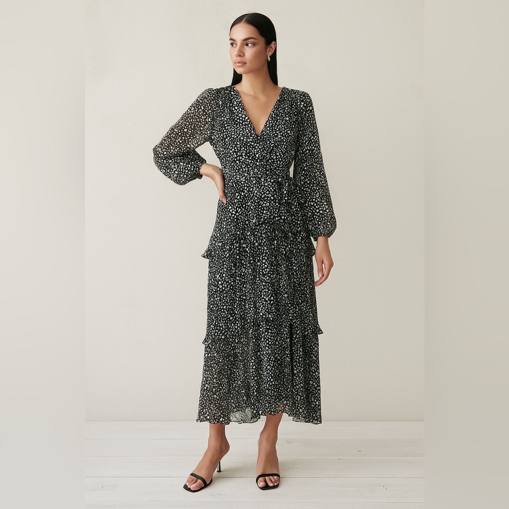 She + Sky Black and White Wrap Gown